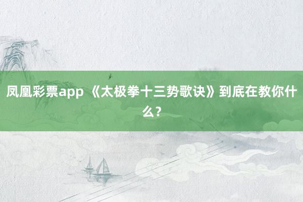 凤凰彩票app 《太极拳十三势歌诀》到底在教你什么?