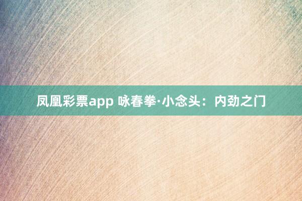 凤凰彩票app 咏春拳·小念头：内劲之门