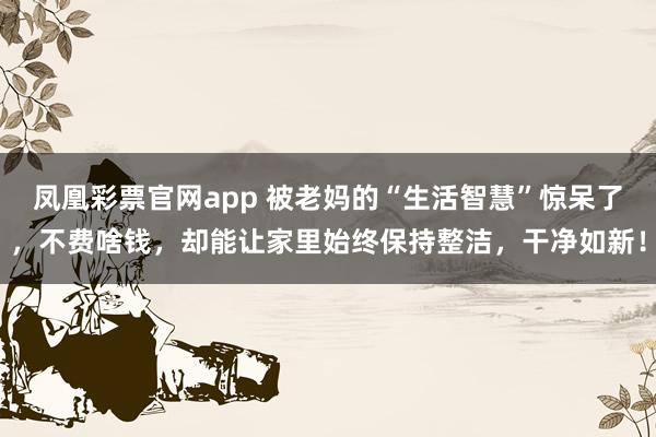 凤凰彩票官网app 被老妈的“生活智慧”惊呆了，不费啥钱，却能让家里始终保持整洁，干净如新！