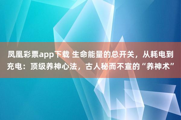 凤凰彩票app下载 生命能量的总开关，从耗电到充电：顶级养神心法，古人秘而不宣的“养神术”