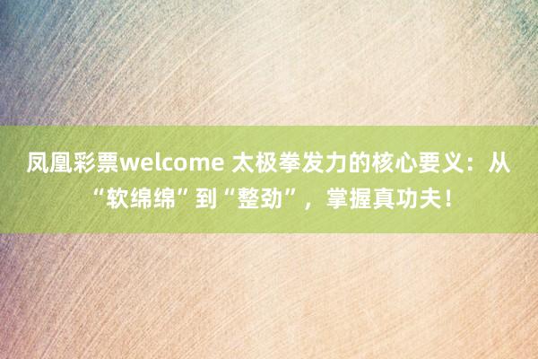 凤凰彩票welcome 太极拳发力的核心要义：从“软绵绵”到“整劲”，掌握真功夫！