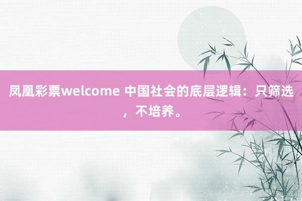 凤凰彩票welcome 中国社会的底层逻辑：只筛选，不培养。