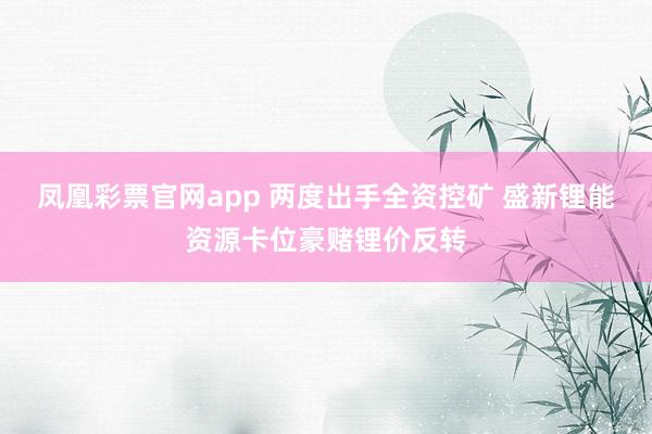 凤凰彩票官网app 两度出手全资控矿 盛新锂能资源卡位豪赌锂价反转