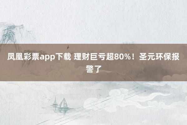 凤凰彩票app下载 理财巨亏超80%！圣元环保报警了