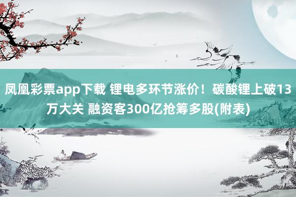凤凰彩票app下载 锂电多环节涨价！碳酸锂上破13万大关 融资客300亿抢筹多股(附表)