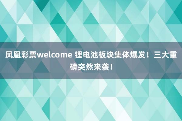凤凰彩票welcome 锂电池板块集体爆发！三大重磅突然来袭！