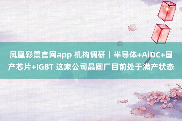 凤凰彩票官网app 机构调研丨半导体+AiDC+国产芯片+IGBT 这家公司晶圆厂目前处于满产状态