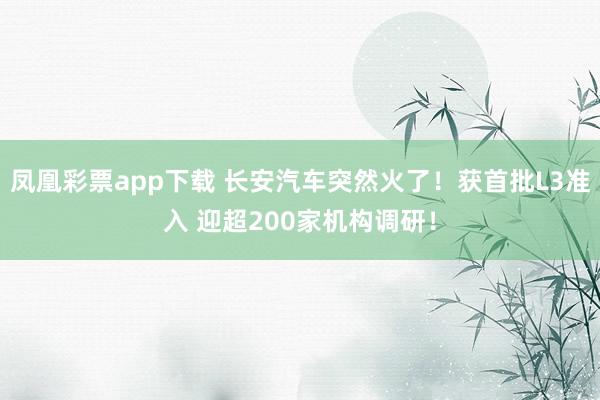 凤凰彩票app下载 长安汽车突然火了！获首批L3准入 迎超200家机构调研！