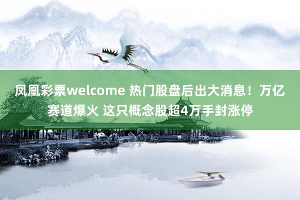 凤凰彩票welcome 热门股盘后出大消息！万亿赛道爆火 这只概念股超4万手封涨停