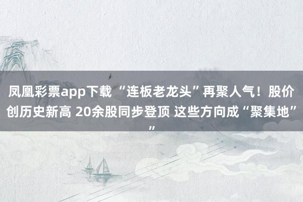 凤凰彩票app下载 “连板老龙头”再聚人气！股价创历史新高 20余股同步登顶 这些方向成“聚集地”