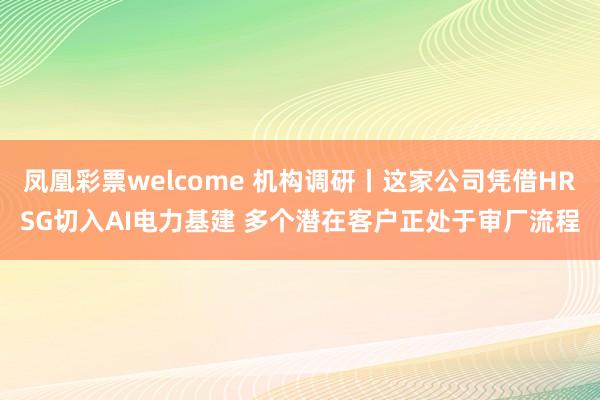 凤凰彩票welcome 机构调研丨这家公司凭借HRSG切入AI电力基建 多个潜在客户正处于审厂流程