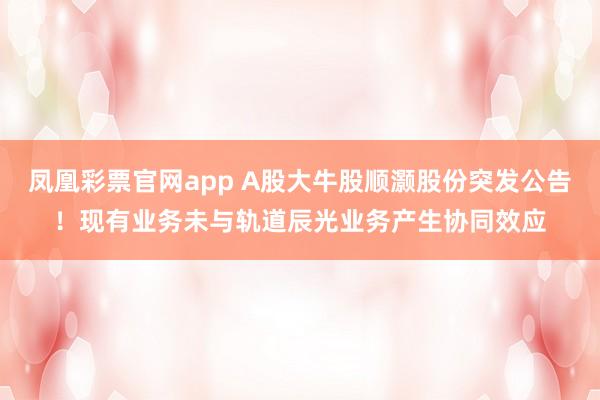 凤凰彩票官网app A股大牛股顺灏股份突发公告！现有业务未与轨道辰光业务产生协同效应
