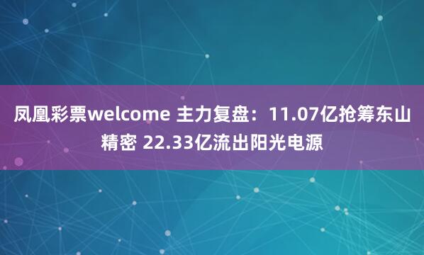凤凰彩票welcome 主力复盘：11.07亿抢筹东山精密 22.33亿流出阳光电源