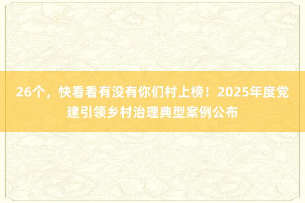26个，快看看有没有你们村上榜！2025年度党建引领乡村治理典型案例公布