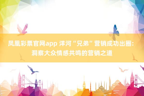 凤凰彩票官网app 洋河“兄弟”营销成功出圈: 洞察大众情感共鸣的营销之道