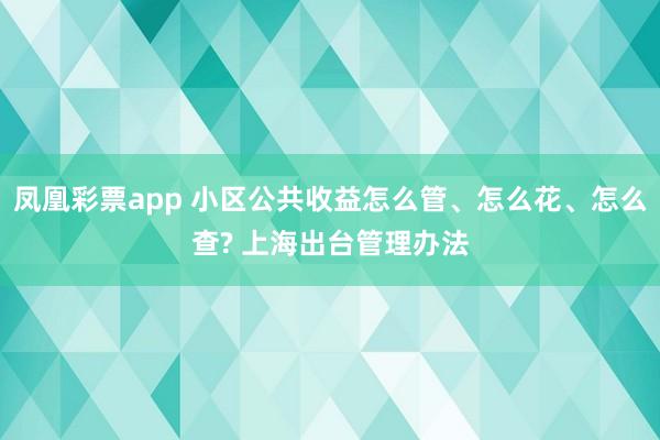 凤凰彩票app 小区公共收益怎么管、怎么花、怎么查? 上海出台管理办法
