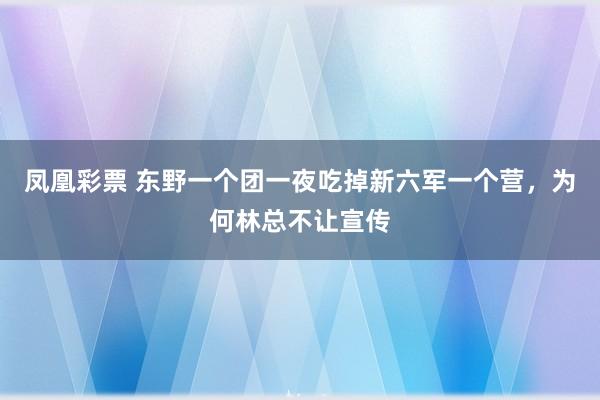 凤凰彩票 东野一个团一夜吃掉新六军一个营，为何林总不让宣传