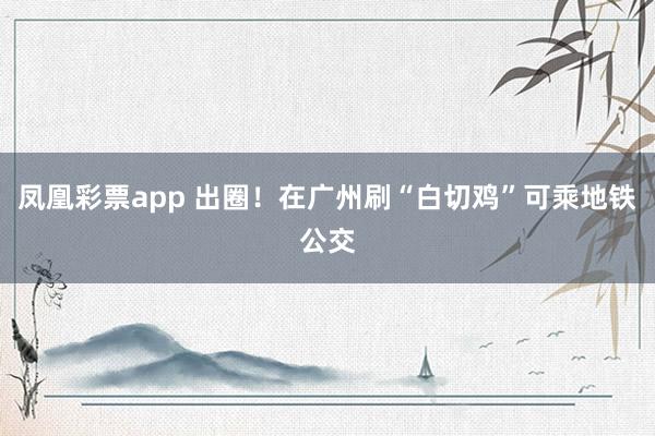 凤凰彩票app 出圈！在广州刷“白切鸡”可乘地铁公交