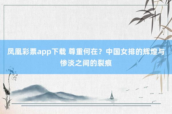凤凰彩票app下载 尊重何在？中国女排的辉煌与惨淡之间的裂痕