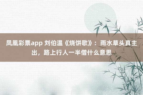 凤凰彩票app 刘伯温《烧饼歌》:雨水草头真主出,路上行人一半僧什么意思