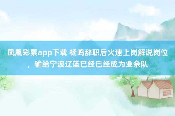 凤凰彩票app下载 杨鸣辞职后火速上岗解说岗位，输给宁波辽篮已经已经成为业余队