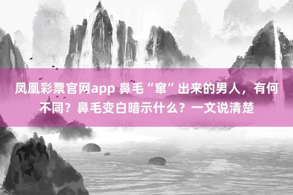 凤凰彩票官网app 鼻毛“窜”出来的男人，有何不同？鼻毛变白暗示什么？一文说清楚