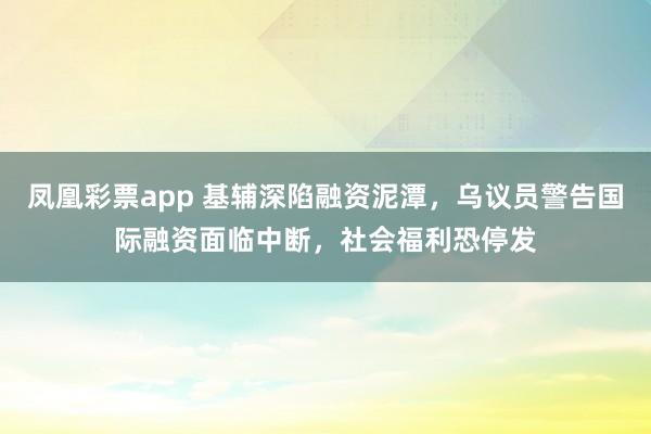 凤凰彩票app 基辅深陷融资泥潭，乌议员警告国际融资面临中断，社会福利恐停发