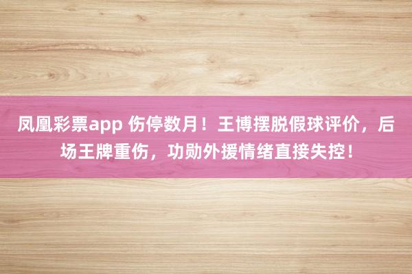 凤凰彩票app 伤停数月！王博摆脱假球评价，后场王牌重伤，功勋外援情绪直接失控！