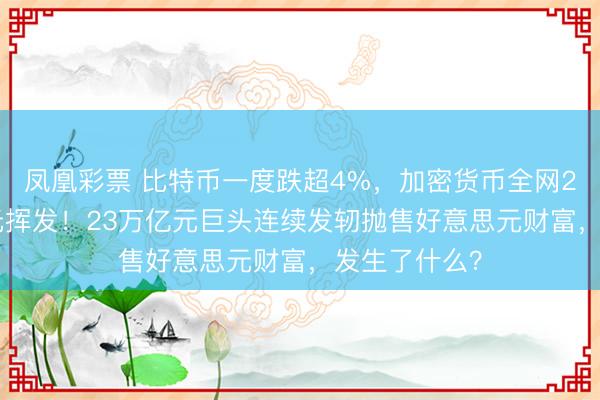 凤凰彩票 比特币一度跌超4%，加密货币全网24小时32亿元挥发！23万亿元巨头连续发轫抛售好意思元财富，发生了什么？