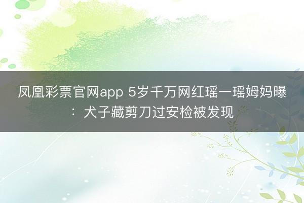 凤凰彩票官网app 5岁千万网红瑶一瑶姆妈曝：犬子藏剪刀过安检被发现