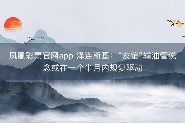 凤凰彩票官网app 泽连斯基：“友谊”输油管说念或在一个半月内规复驱动